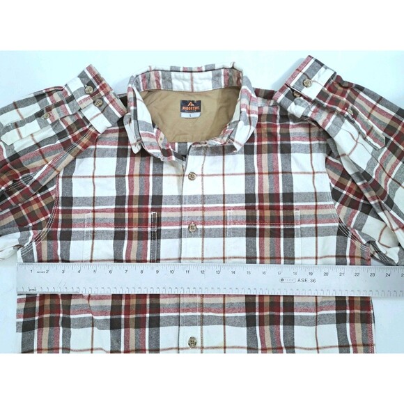 Ridgecut Set of 2 Men's Large Flannel Shirts Heavyweight Plaid Red Blue White - Picture 14 of 16
